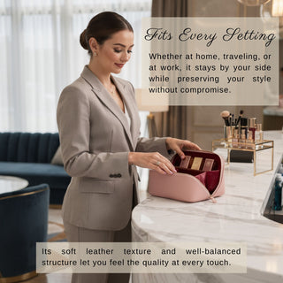 VENOULT Handmade Full-Grain Leather Makeup Bag – 180° Wide-Open Travel Make Up Bag