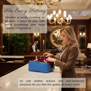 VENOULT Handmade Full-Grain Leather Makeup Bag – 180° Wide-Open Travel Make Up Bag