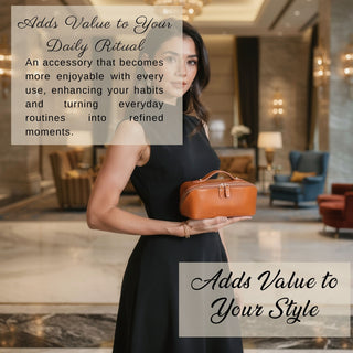 VENOULT Handmade Full-Grain Leather Makeup Bag – 180° Wide-Open Travel Make Up Bag