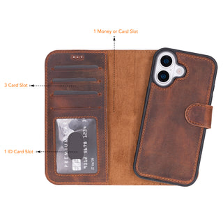 VENOULT™  Detachable Wallet Case for iPhone 17 – Full-Grain Genuine Leather, MagSafe Compatible