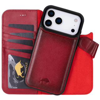 Detachable Wallet Case for iPhone 17 Pro, Business Style 4 Card Holder Folio Cover, Man or Women, Compatible with Magsafe, RFID, Full Grain Genuine Leather