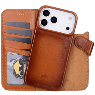 Detachable Wallet Case for iPhone 17 Pro Max  Full-Grain Genuine Leather, MagSafe Compatible, 4 Card Holder Business Style