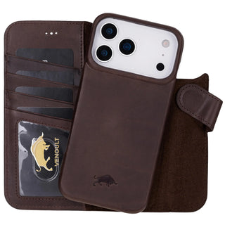 Detachable Wallet Case for iPhone 17 Pro Max  Full-Grain Genuine Leather, MagSafe Compatible, 4 Card Holder Business Style