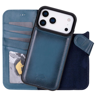 Detachable Wallet Case for iPhone 17 Pro, iPhone 17 Pro Max Business Style 4 Card Holder Folio Cover, Man or Women, Compatible with Magsafe, RFID, Full Grain Genuine Leather
