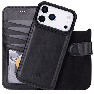 Detachable Wallet Case for iPhone 17 Pro, iPhone 17 Pro Max Business Style 4 Card Holder Folio Cover, Man or Women, Compatible with Magsafe, RFID, Full Grain Genuine Leather