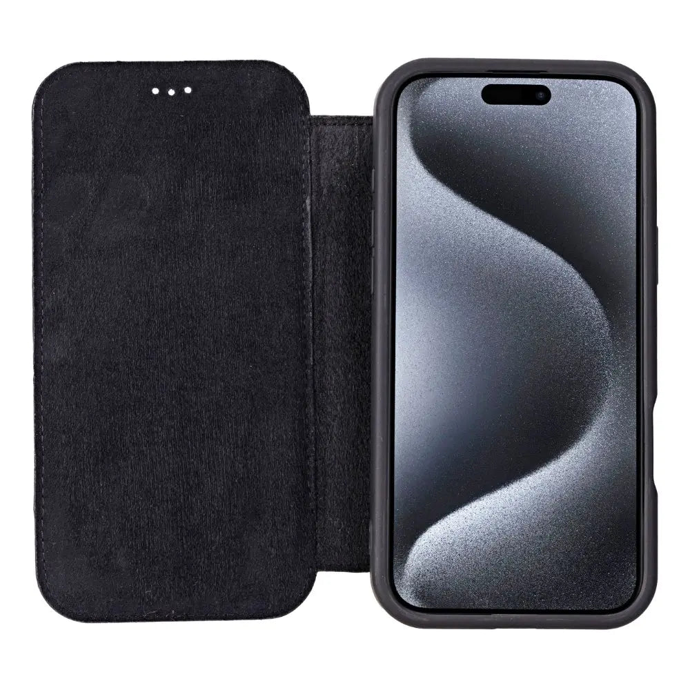VANAVAGY Leather Wallet Case For IPhone 16 Pro Max – Flip Folio Cover With Card Slots, Magnetic Car Mount Fit & Kickstand (Black)